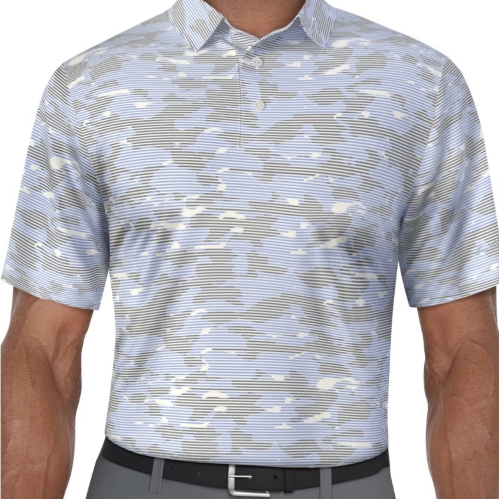 NWT Ben Hogan
 Men's Light Blue Camouflage Golf Polo Shirt UPF 50 performance